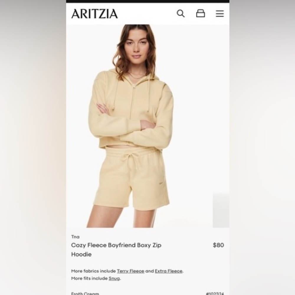 Aritzia Tna Cozy Fleece Boxy Zip Hoodie